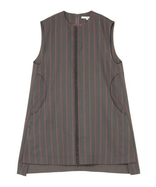 【UN3D.】フロントオープンロングベスト グレー　ベスト UN3D. ベスト ジレ MULTI PINSTRIPE LONG VEST / マルチピン