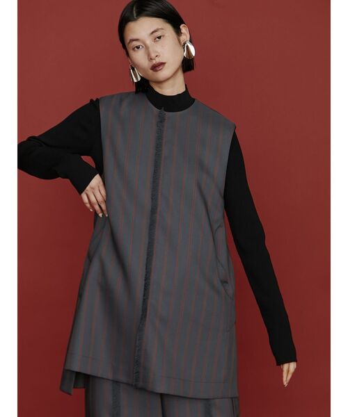 UN3D. ベスト MULTI PINSTRIPE LONG VEST / マルチピンストライプ 