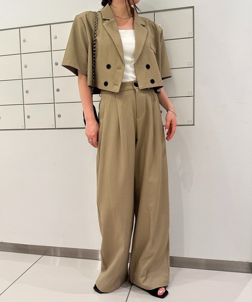 【GUMZZI】クロップ丈ジャケット×パンツセットアップto28822 solleim セットアップ クロップドジャケットパンツセットアップ