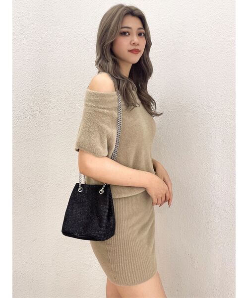 GYDA オフショルニットワンピース GYDA ワンピース オフショルデザインシャギーニットワンピース