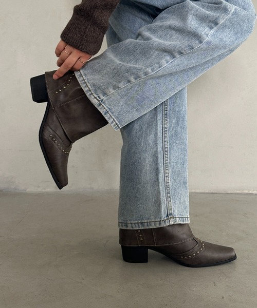 ブーツ スタッズウエスタンカバーブーツ ゲートルロングブーツ