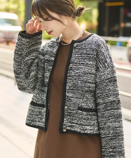 【極美品】ダブルアールエル　ニットジャケット　ノルディック　レディース　S RONEL ジャケット ノーカラージャケット 「LEE 1・2月合併号掲載