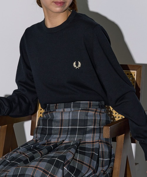 FRED PERRY K9601 ネイビー ニット L FRED PERRY（フレッドペリー） クルー セーター ニット K9601 国内正規