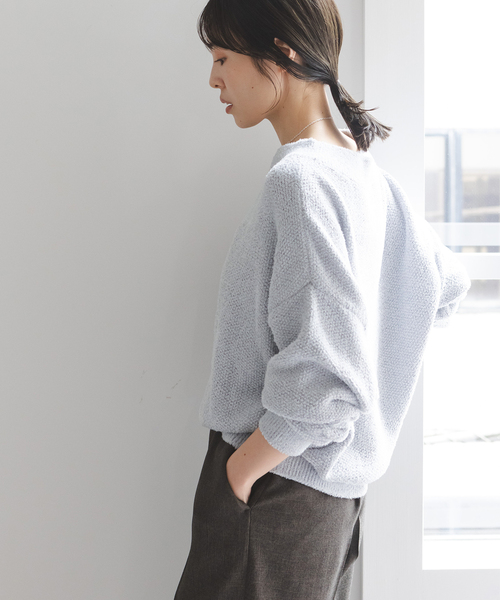 BITEUIL BONBON ダークグレー セーター セール】Distressed border crew knit / ダメージ加工ボーダー