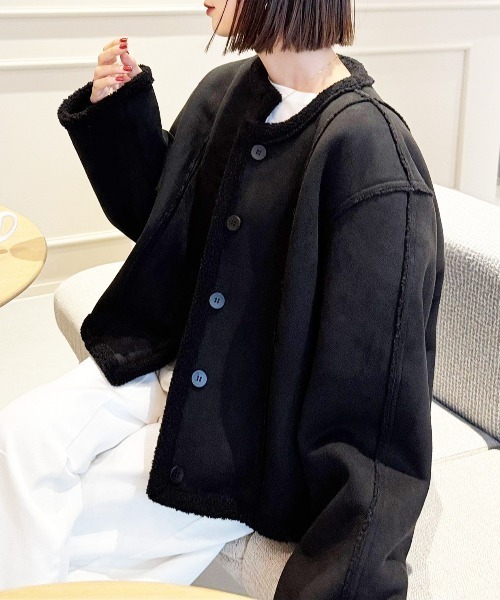 ノーカラーコート コート 「インフルエンサーコラボ」リバーシブル