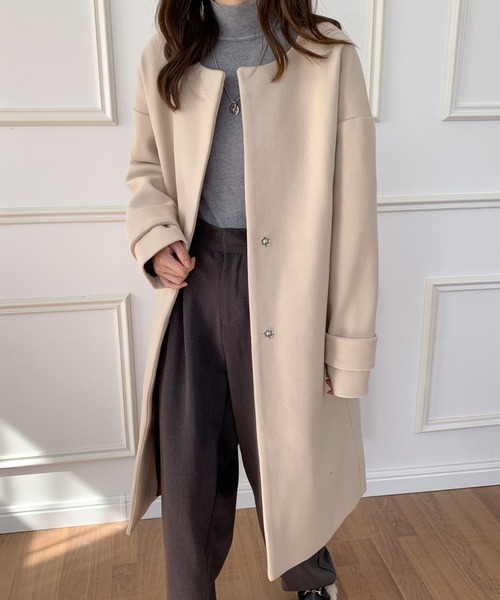 「ECLIN」 ノーカラーコート FREE ベージュ レディース_画像3