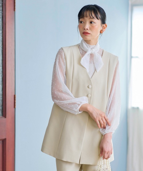 フォーマルにも！とろみブラウス×フレアワイドパンツ2点セットアップ アイボリー フォーマルにも！とろみブラウス×フレアワイドパンツ2点