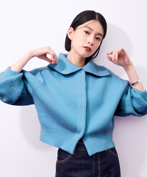 【新品未使用】ADAM ET ROPE’ ニットカーディガンサックスアダムエロペ ADAM ET ROPE'（アダムエロペ） ニットカーディガン FREE サックス