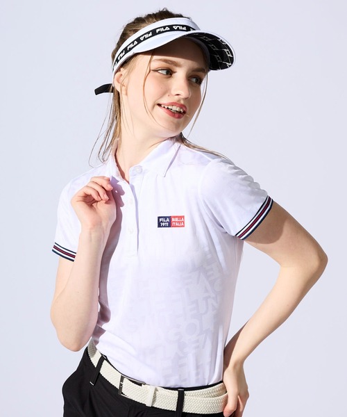 ブラウス シャツ 「FILA GOLF」タイポ柄　半袖シャツ　　「吸汗速乾/紫外線対策/UVケア」 レディース FILA GOLF ブラウス シャツ 「FILA GOLF」タイポ柄 半袖シャツ