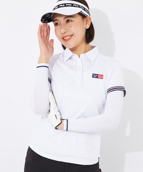 ブラウス シャツ 「FILA GOLF」タイポ柄　半袖シャツ　　「吸汗速乾/紫外線対策/UVケア」 レディース FILA GOLF ブラウス シャツ 「FILA GOLF」タイポ柄 半袖シャツ