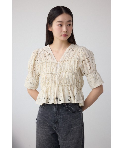 ブラウス シャツ コットンレースパフブラウス レディース AZUL BY MOUSSY ブラウス シャツ コットンレースパフショルダー