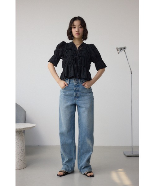 ブラウス シャツ コットンレースパフショルダーブラウス レディース AZUL BY MOUSSY ブラウス シャツ コットンレースパフショルダー