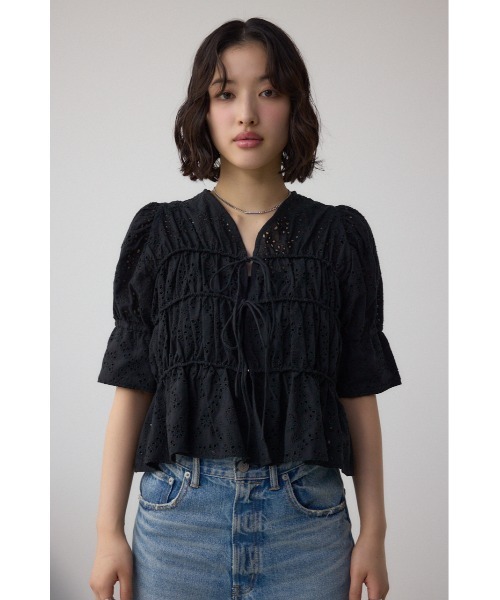 ブラウス シャツ コットンレースパフショルダーブラウス レディース AZUL BY MOUSSY ブラウス シャツ コットンレースパフショルダー