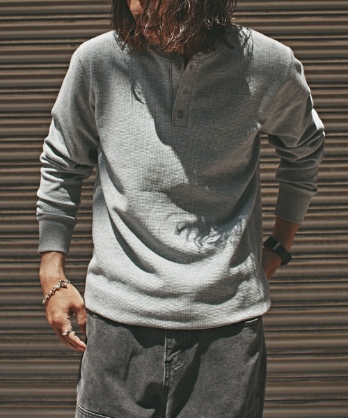 ALL RUNS tシャツ ヴィンテージ風 ワッフルヘンリーネック 長袖T