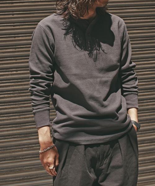 ALL RUNS tシャツ ヴィンテージ風 ワッフルヘンリーネック 長袖T