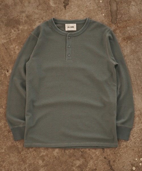 ALL RUNS tシャツ ヴィンテージ風 ワッフルヘンリーネック 長袖T