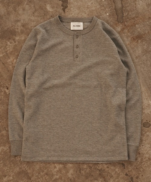 ALL RUNS tシャツ ヴィンテージ風 ワッフルヘンリーネック 長袖T