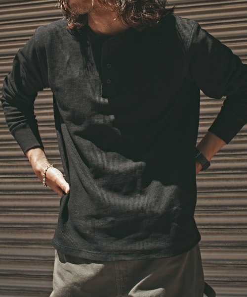 60s ワッフルシャツ　ヘンリーネック　ヴィンテージ ALL RUNS tシャツ ヴィンテージ風 ワッフルヘンリーネック 長袖