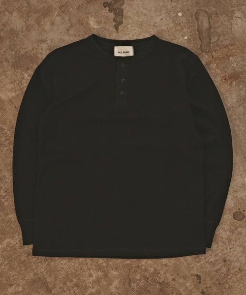 ALL RUNS tシャツ ヴィンテージ風 ワッフルヘンリーネック 長袖T