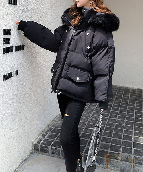 「c.u.l」 中綿ブルゾン M ブラック レディース_画像6