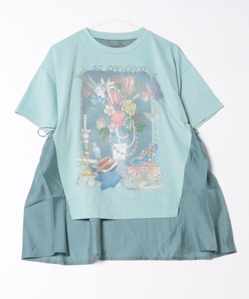 tシャツ 552203：レトロな貴婦人モチーフ柄 切替プルオーバー レディース iS ScoLar tシャツ 552203：レトロな貴婦人モチーフ柄 切替プル