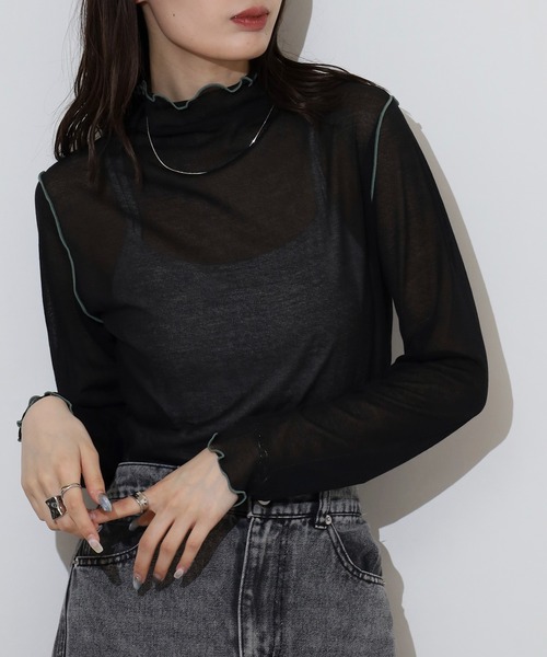 tシャツ EGLANTINE シアーインナーメロウカットソー長袖 レディース