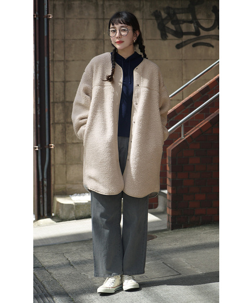 「zootie」 ノーカラーコート フリー カーキ レディース_画像2