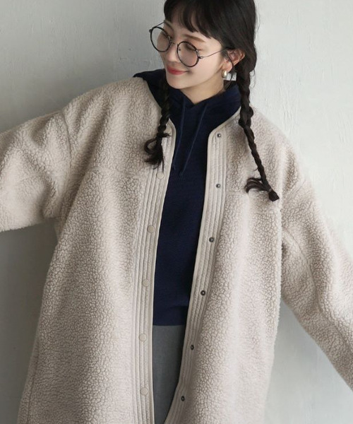 「zootie」 ノーカラーコート フリー カーキ レディース_画像3