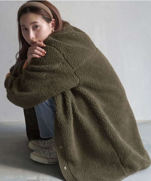 「zootie」 ノーカラーコート フリー カーキ レディース_画像6