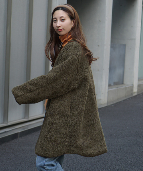 「zootie」 ノーカラーコート フリー カーキ レディース_画像7