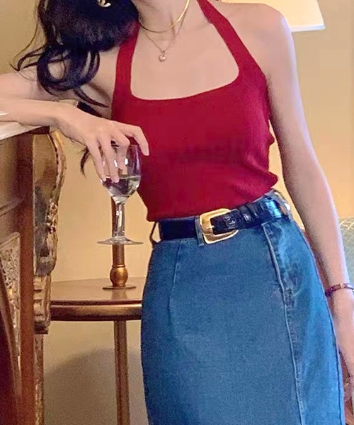 タンクトップ ノースリーブ one shoulder ribbon tank / ワンショルダーリボンタンク レディース Songe タンクトップ ノースリーブ バッグリボンホルターネック