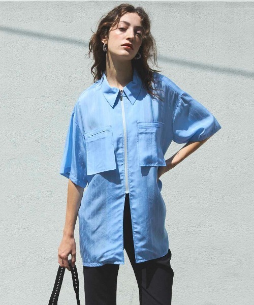 MAISON SPECIAL ブラウス シャツ Striped Zip Shirt/ストライプ