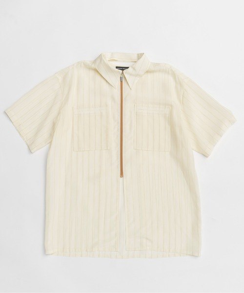 MAISON SPECIAL ブラウンストライプ 長袖シャツ 02 MAISON SPECIAL ブラウス シャツ Striped Zip Shirt/ストライプ