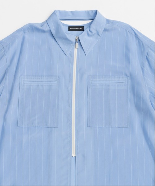 MAISON SPECIAL ブラウス シャツ Striped Zip Shirt/ストライプ
