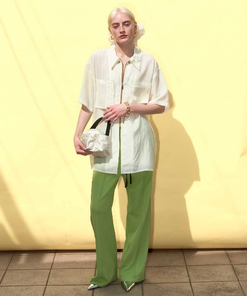 MAISON SPECIAL ブラウス シャツ Striped Zip Shirt/ストライプ