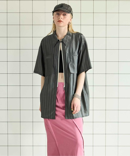 メゾンスペシャル　トップス MAISON SPECIAL ブラウス シャツ Striped Zip Shirt/ストライプ
