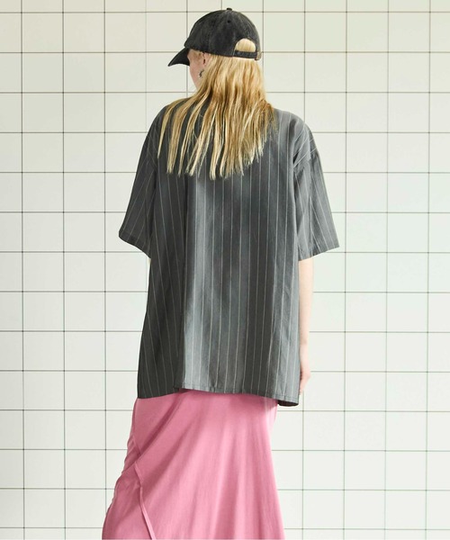 MAISON SPECIAL ブラウス シャツ Striped Zip Shirt/ストライプ
