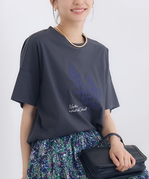 tシャツ 「KATHARINE ROSS」キャットミント刺しゅうTシャツ レディース