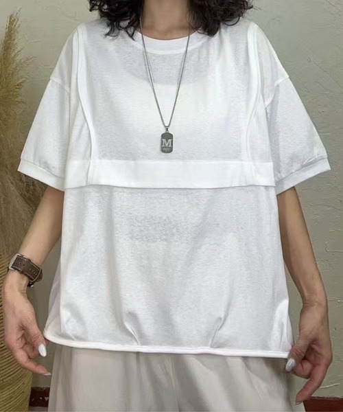 tシャツ 胸切替オーバーサイズＴシャツ レディース