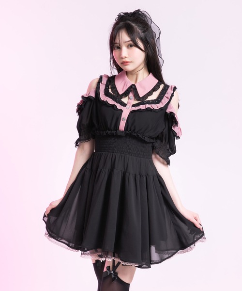 極美品✨ ワイズ　総柄　シャツ ワンピース　フリル　ゆったり　希少　オシャレ Diable baiser（ディアブルベーゼ） シャツワンピース ミニ丈/ロング丈
