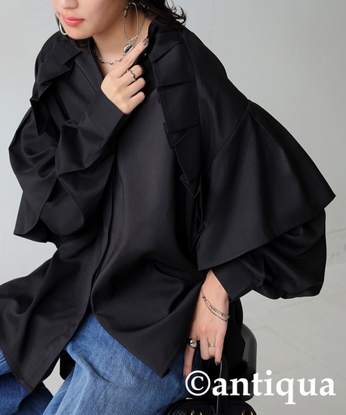 「antiqua」 「patterntorso」ドルマンスリーブブラウス ONESIZE ブラック レディース