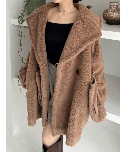 【新品未使用】ココディール　ボアケープコート　アウター　コート ウール＆カシミヤケープコート（ポンチョ）｜sankyo shokai