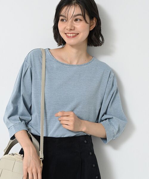 tシャツ 「洗える」インディゴ天竺デニム調カットソー レディース