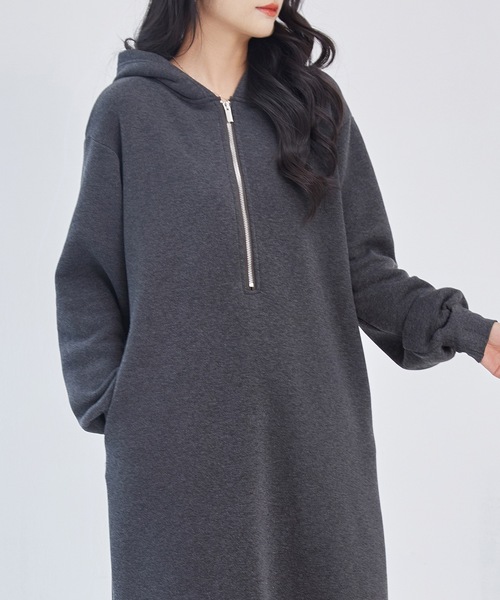 DAYRA ワンピース 裏起毛 ハーフジップ フーデット パーカー