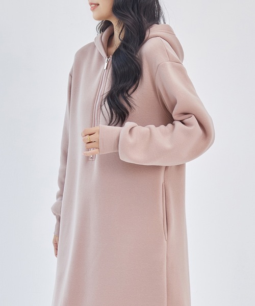 DAYRA ワンピース 裏起毛 ハーフジップ フーデット パーカー