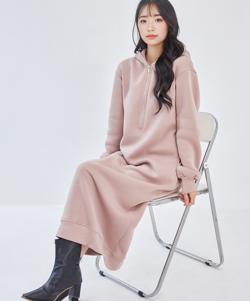平成♡Radyパーカーワンピ DAYRA ワンピース 裏起毛 ハーフジップ フーデット パーカー