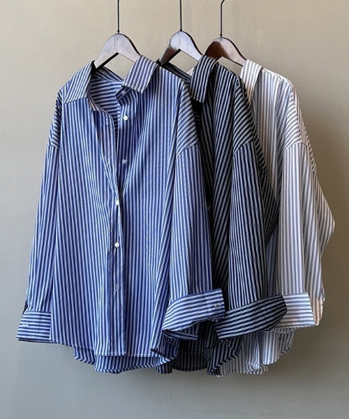Deuxieme Classe washer ストライプシャツ 長袖 羽織り 青 Deuxieme Classe(ドゥーズィエムクラス)の「washer ストライプ シャツ