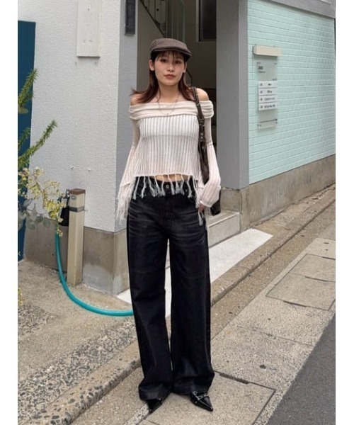 LAGUA GEM（ラグアジェム） ニット セーター FRINGE OFF SHOULDER