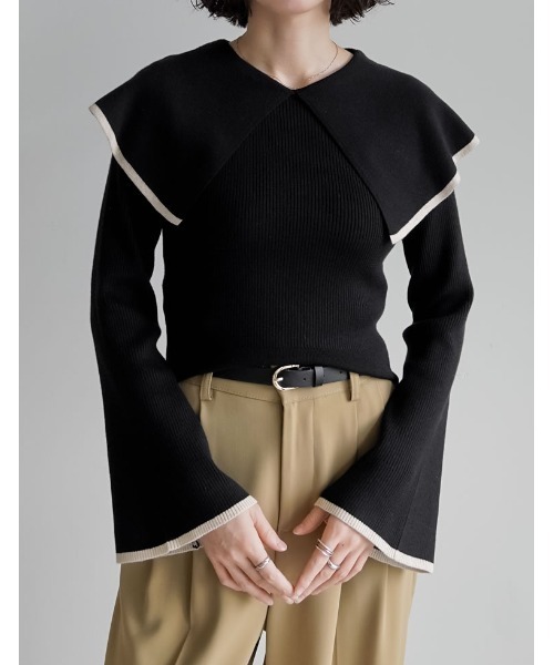 Re:EDIT（リエディ） ニット セーター ビッグカラーフレアスリーブ配色