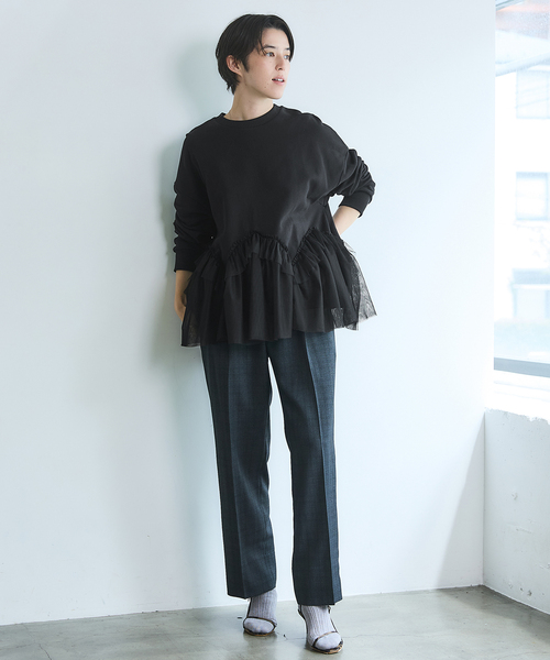 IENA（イエナ） トレーナー スウェット BLACK チュールフリル